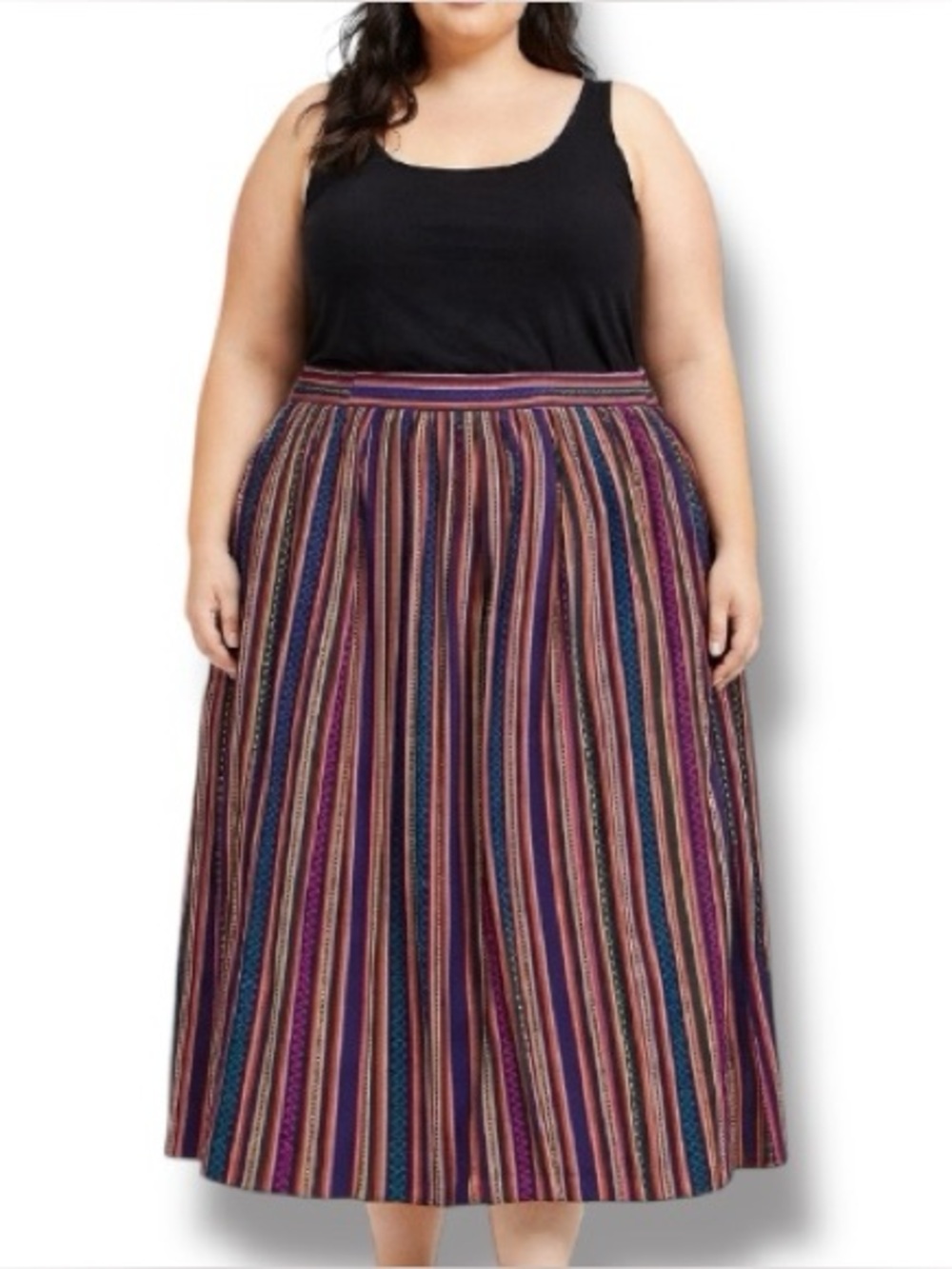 Vintage Colorful Southwestern Stripe Flowing Midi Skirt Plus Size 24W Festival